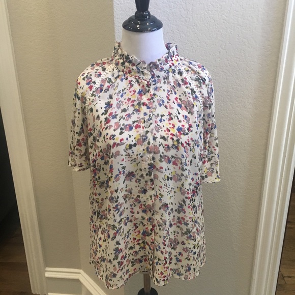 Brass and Roe Multi Floral Ruffle Blouse Size Small - Picture 6 of 13